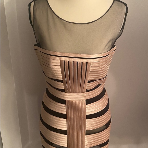 BCBGMAXAZRIA gold and black mesh size 6 dress - Picture 2 of 9